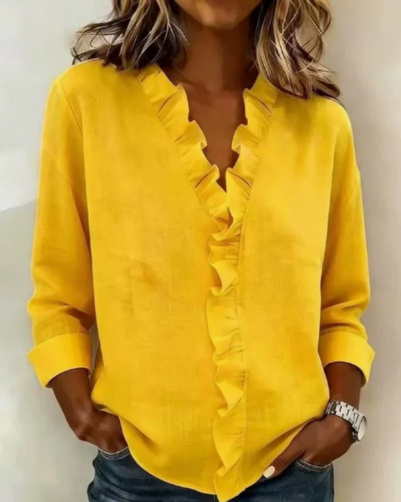 Indie | Blusa con volantes, escote en V y mangas largas