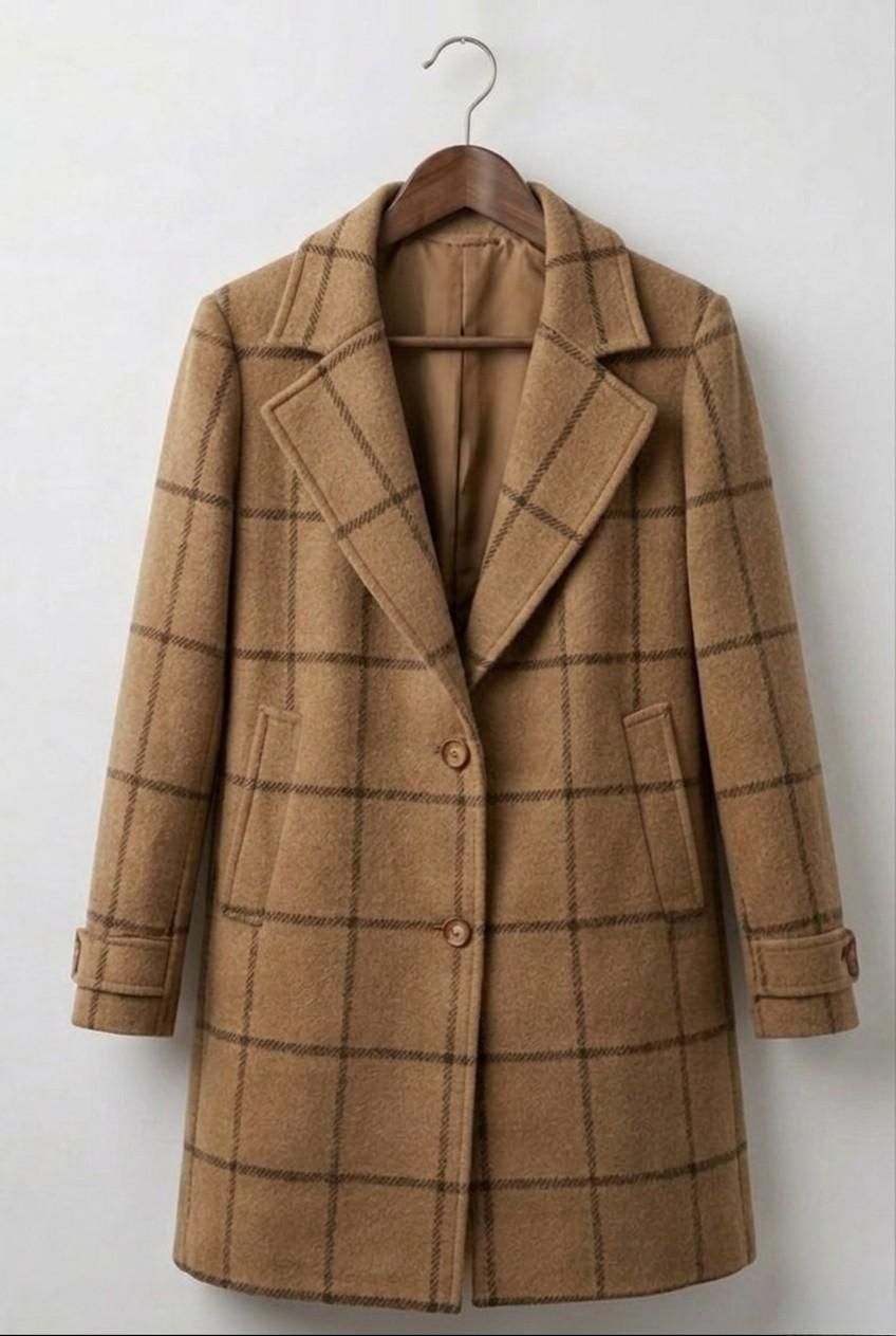 Judith™ | Abrigo Largo de Tweed a Cuadros