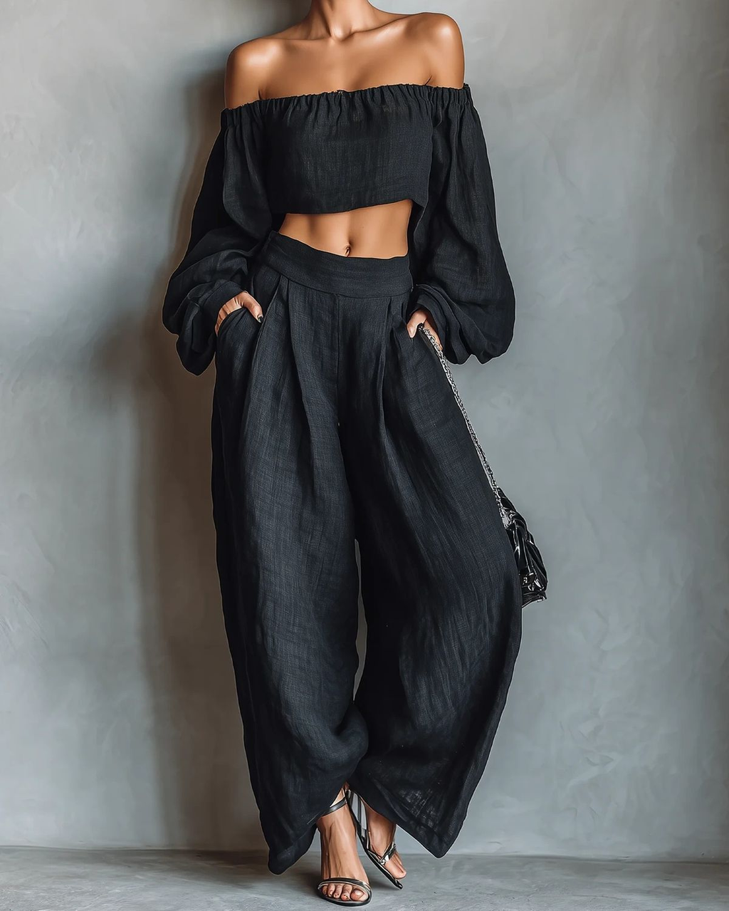 Tess™ || Conjunto de hombros al descubierto con pantalón de pierna ancha