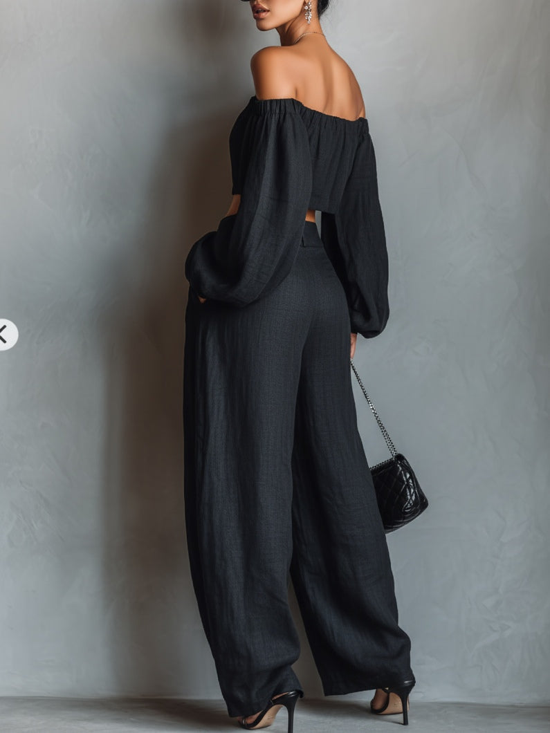 Tess™ || Conjunto de hombros al descubierto con pantalón de pierna ancha