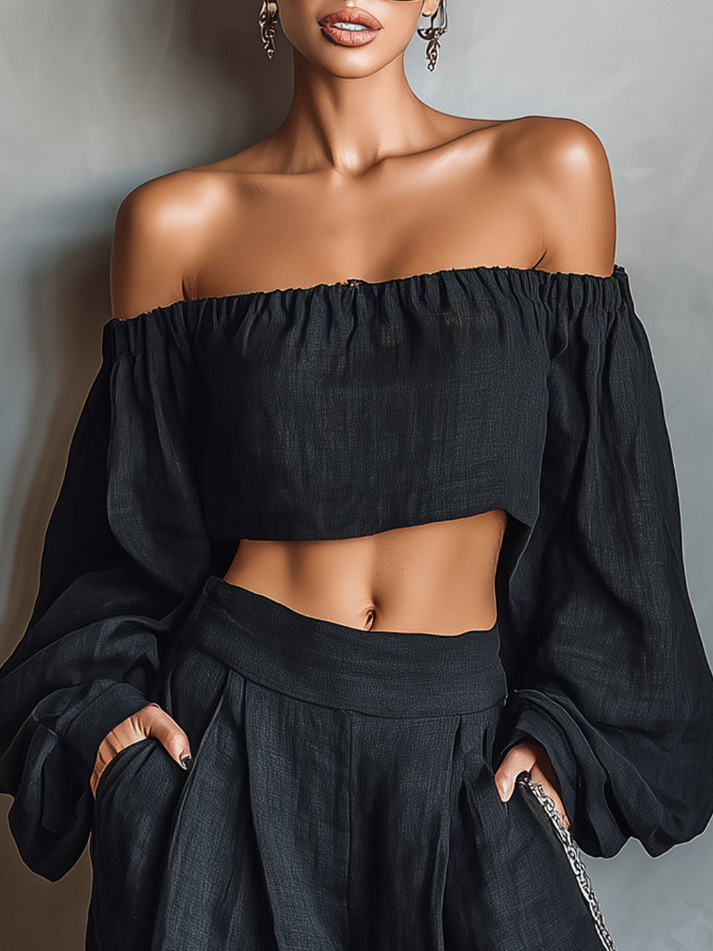 Tess™ || Conjunto de hombros al descubierto con pantalón de pierna ancha