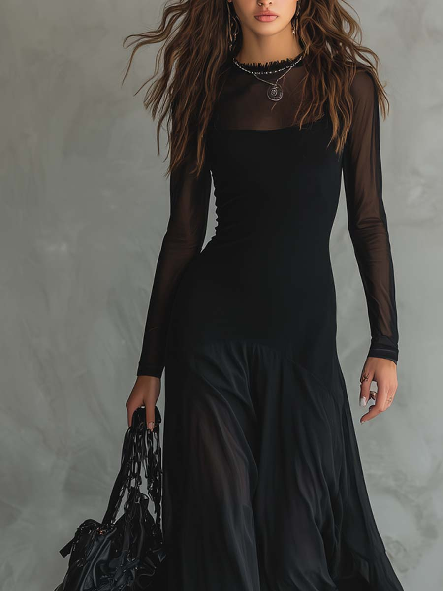 Neroa™ | Vestido maxi negro de tul con corte holgado