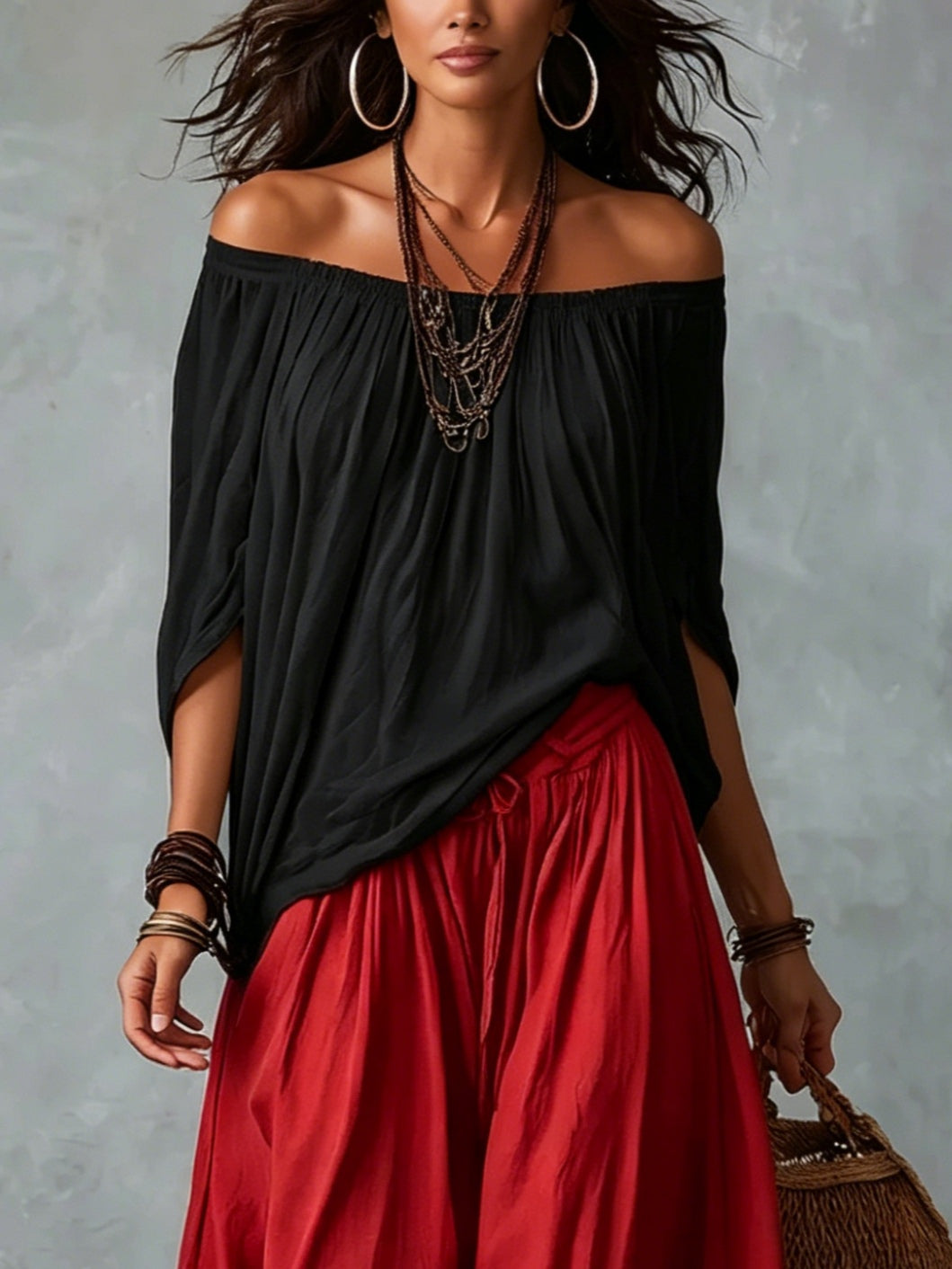 Conjunto Top Off-Shoulder y Pantalones Linterna