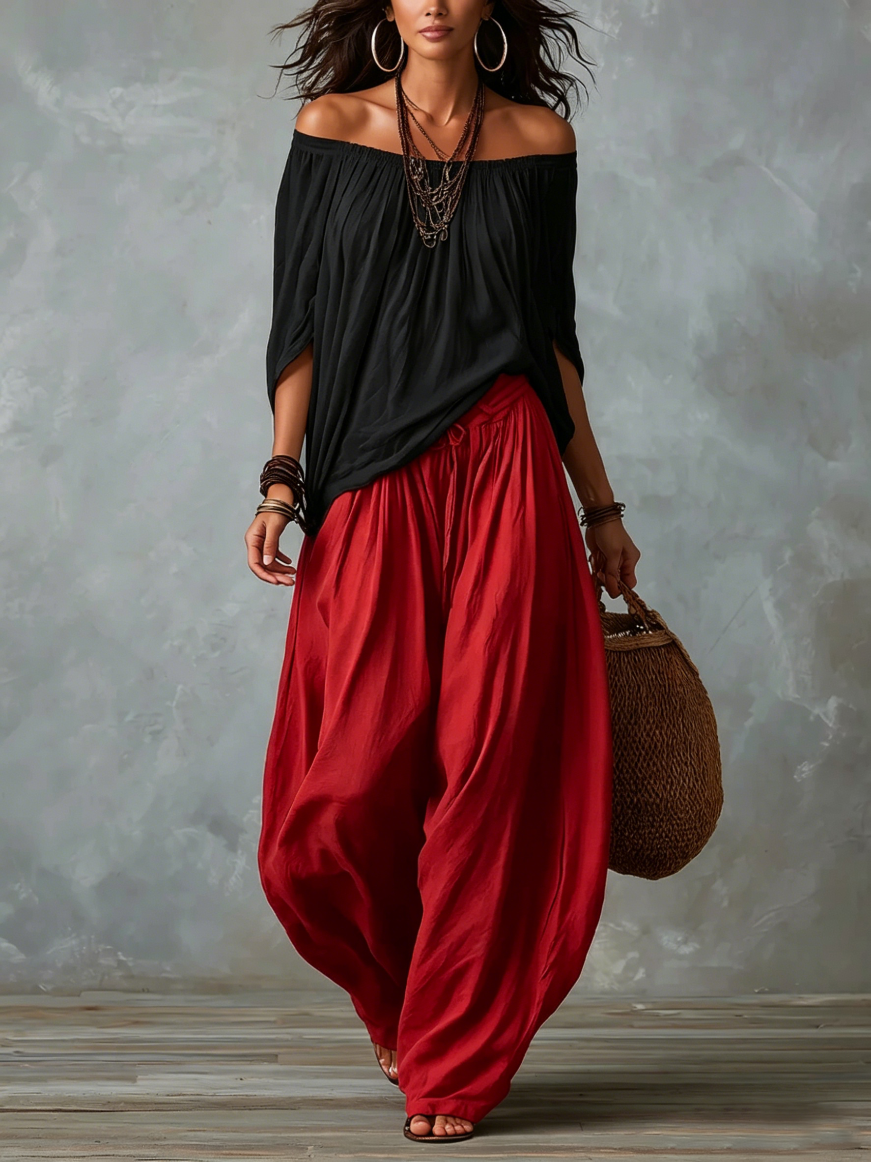 Conjunto Top Off-Shoulder y Pantalones Linterna