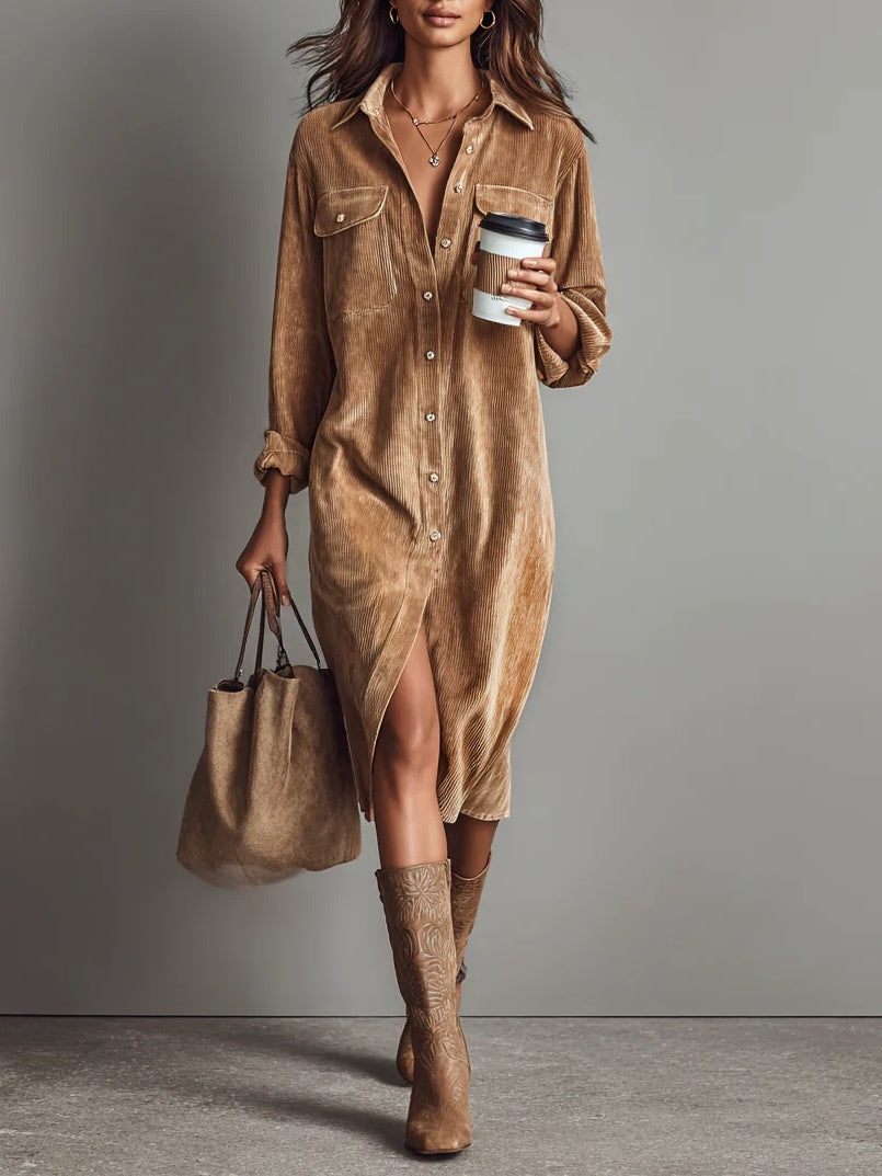 Estela | Vestido midi de pana holgado