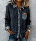 AMBRA - Top de punto patchwork con detalles denim