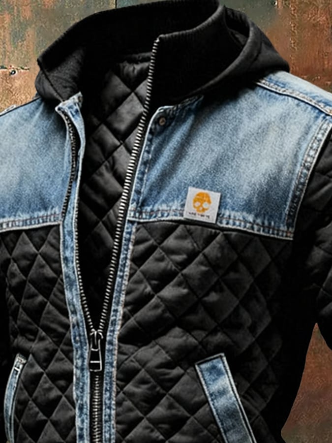 ŁUKASZ™ | Chaqueta Negra Con Detalles de Denim Piquée