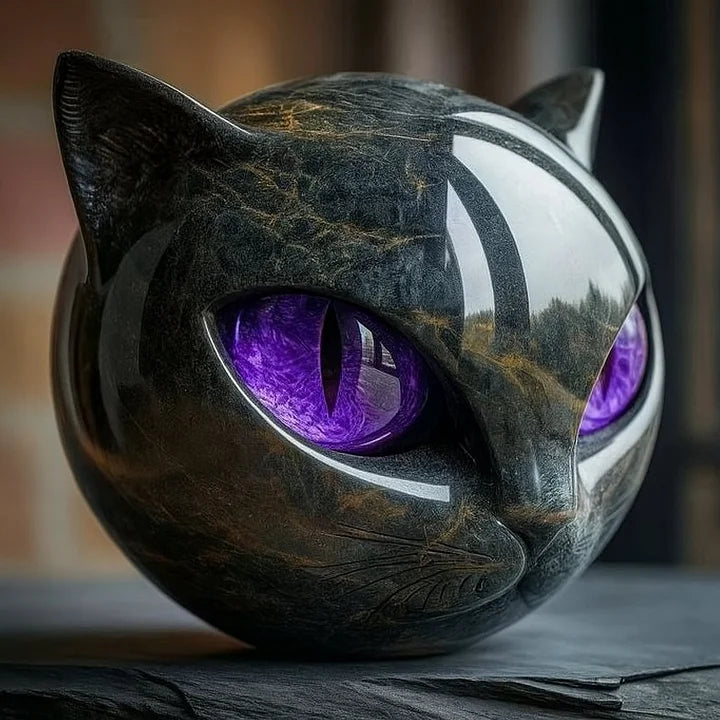 NyxCharm | Escultura Mística Cabeza de Gato Negro