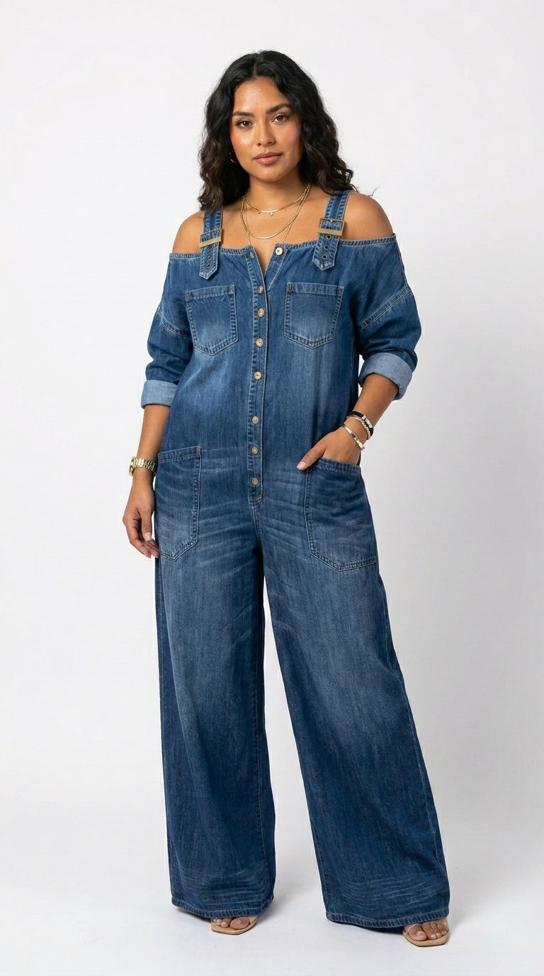 Sophia | Jumpsuit de Mezclilla con Hombros Descubiertos