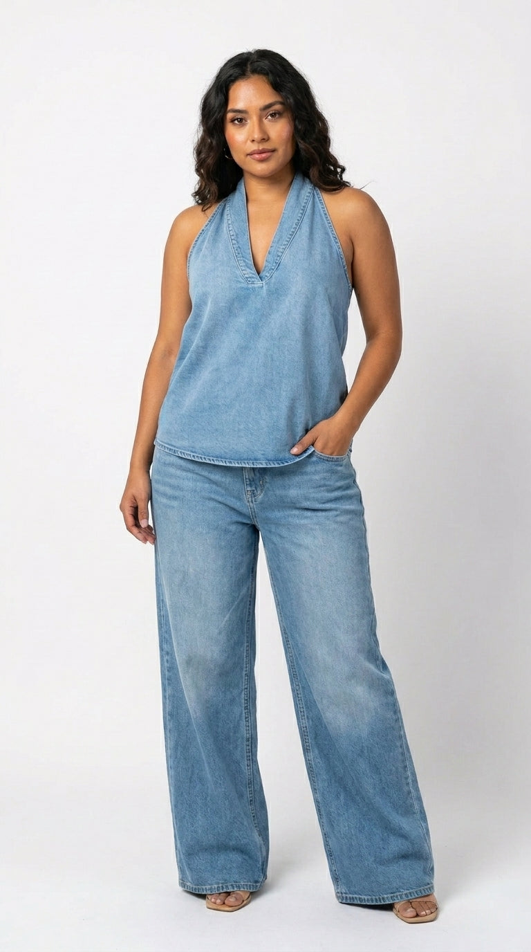 Ivy | Conjunto de Dos Piezas en Mezclilla Vintage Suave y Lavada