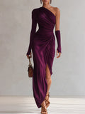 Rosalia - Elegante vestido maxi morado sexy de un solo hombro