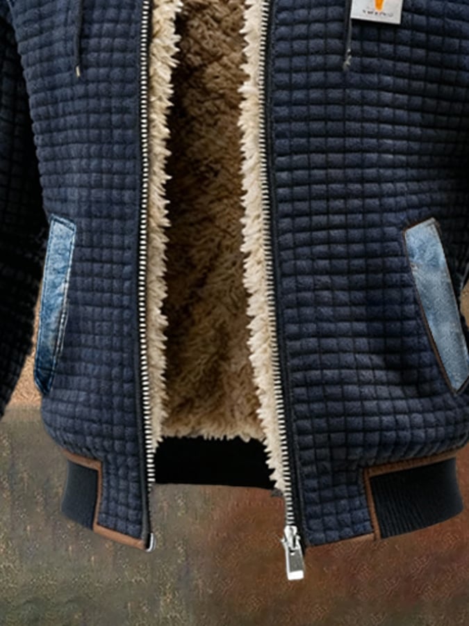 PAWEŁ™ | chaqueta acolchada azul marino con detalles de mezclilla
