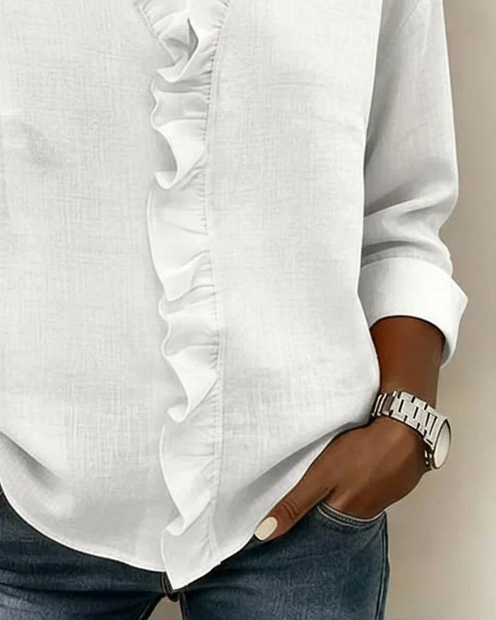 Indie | Blusa con volantes, escote en V y mangas largas