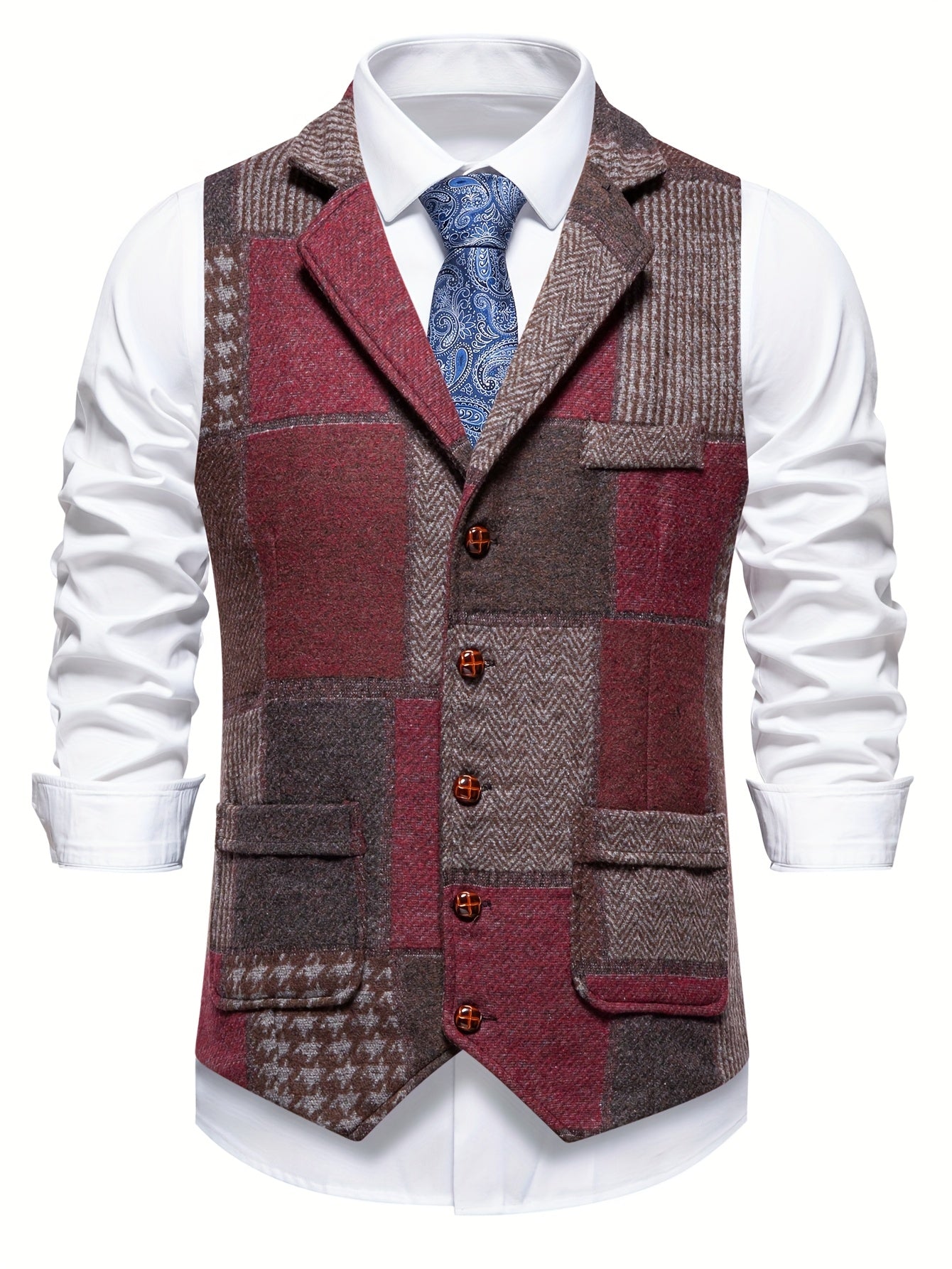 Leo | Chaleco de Tweed Patchwork con Patrón Espiga