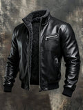 MATEUSZ™ | Chaqueta de cuero negra cálida con forro sherpa
