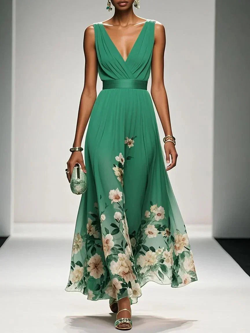 Rosa | Vestido maxi de chifón azul claro con escote en corazón