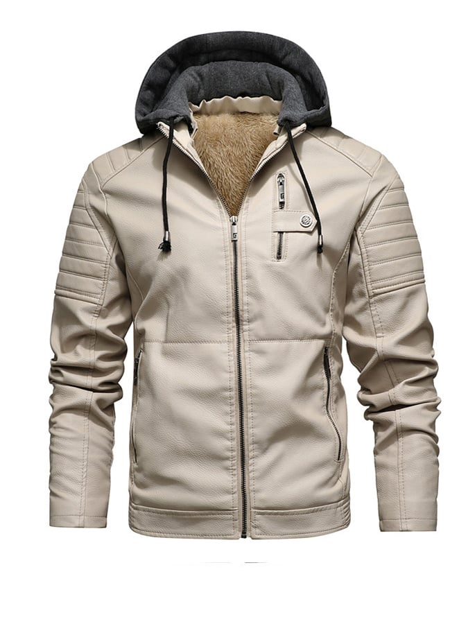 RAFAL™ | Chaqueta de piel con cierre, forro y capucha