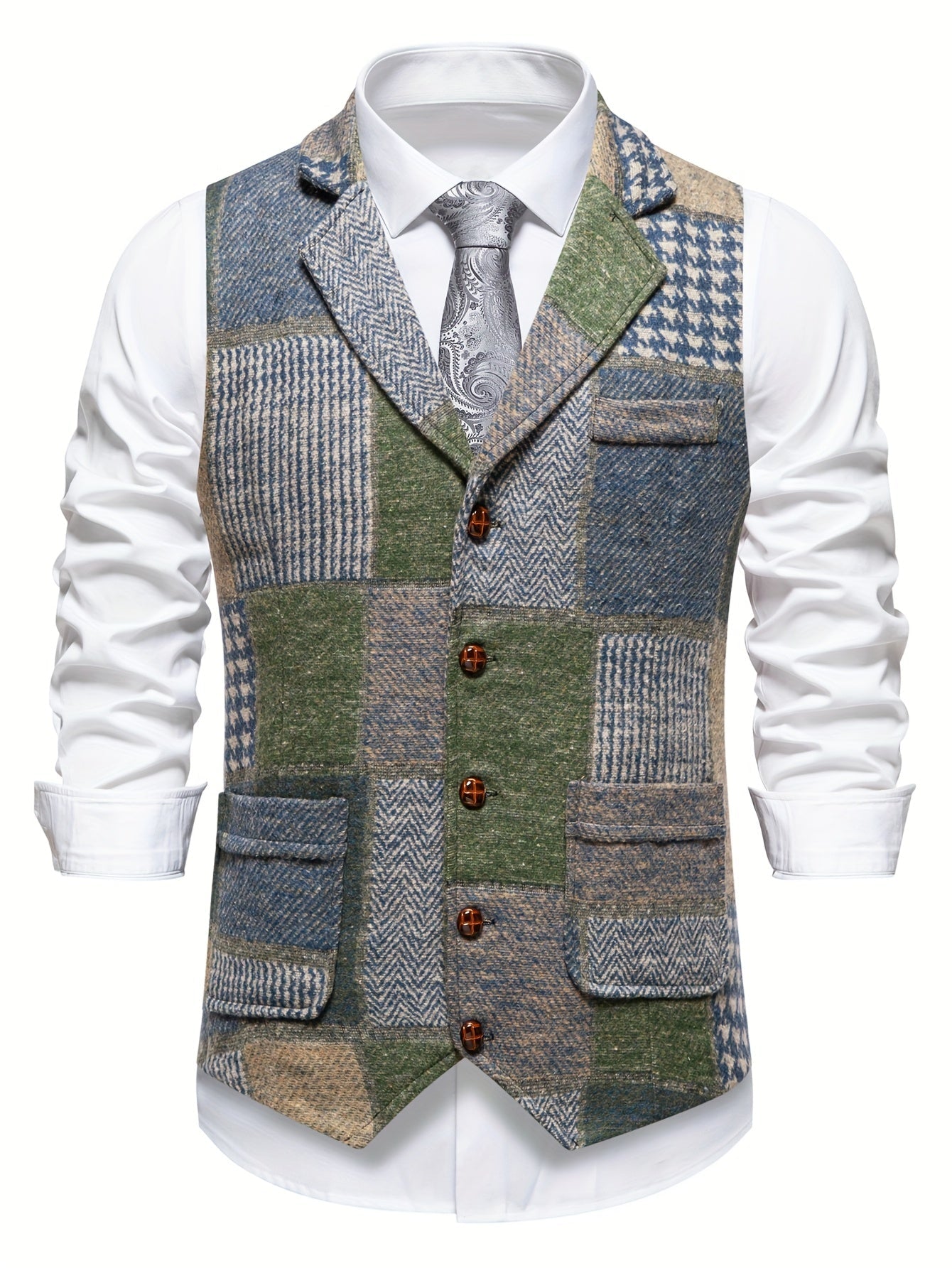 Leo | Chaleco de Tweed Patchwork con Patrón Espiga