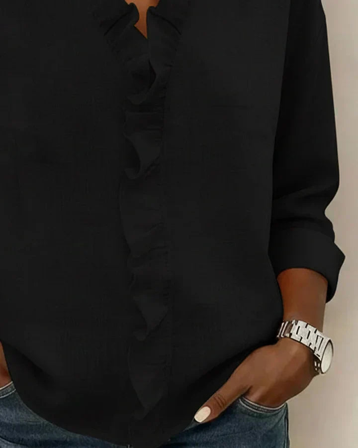 Indie | Blusa con volantes, escote en V y mangas largas