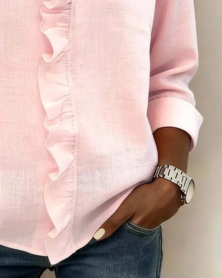 Indie | Blusa con volantes, escote en V y mangas largas