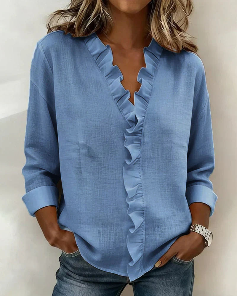 Indie | Blusa con volantes, escote en V y mangas largas