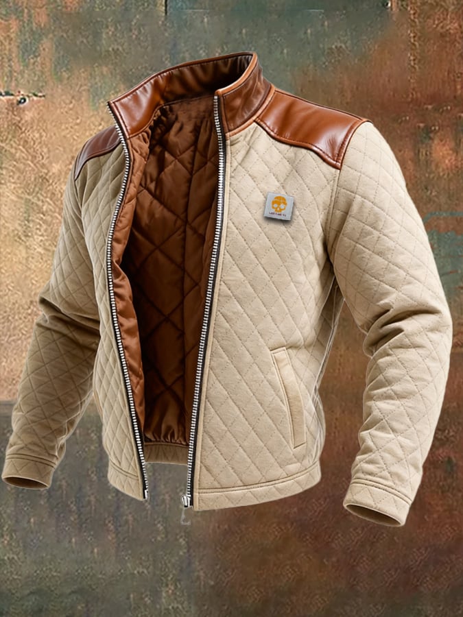 TOMASZ™ | Anorak acolchado beige con inserciones de cuero