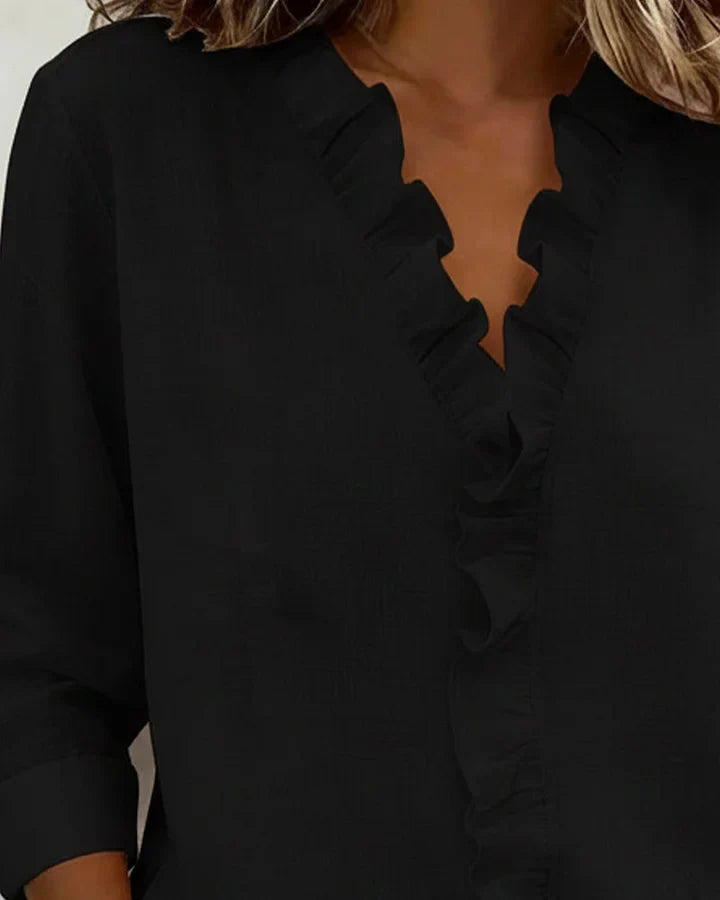 Indie | Blusa con volantes, escote en V y mangas largas