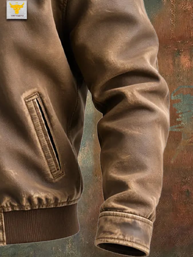 JAN™ | chaqueta de cuero vintage de color marrón de estilo clásico
