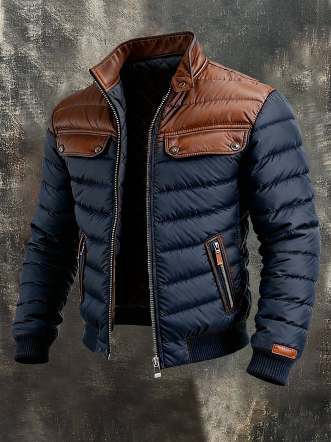 MAREK™ | CHAQUETA GRANATE PIKADA CON INSERCIONES DE CUERO