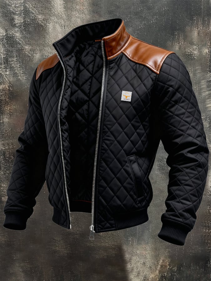 WOJCIECH™ | CHAQUETA NEGRA ACPINADA CON HOMBROS DE CUERO