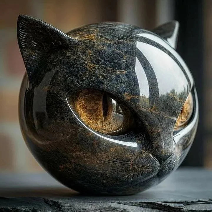NyxCharm | Escultura Mística Cabeza de Gato Negro