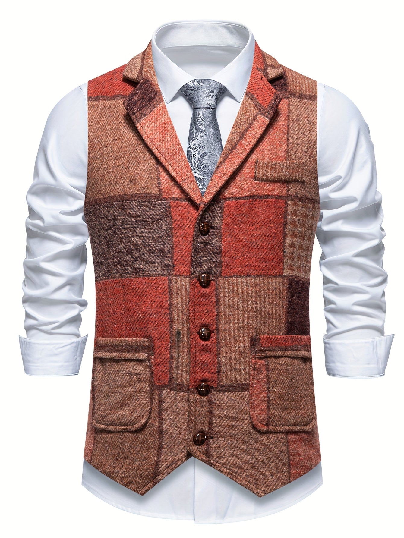 Leo | Chaleco de Tweed Patchwork con Patrón Espiga