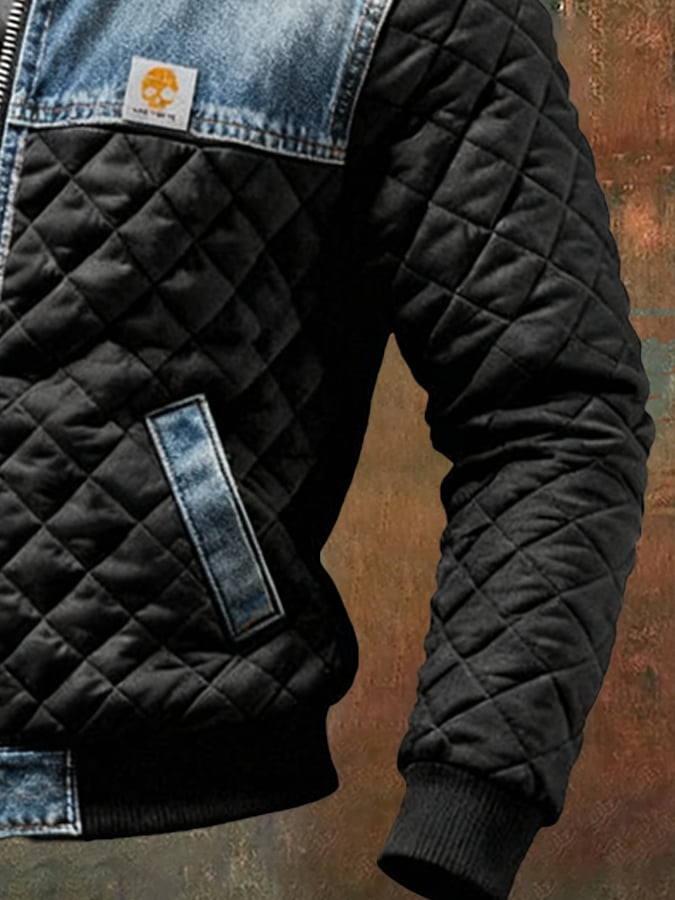 ŁUKASZ™ | Chaqueta Negra Con Detalles de Denim Piquée