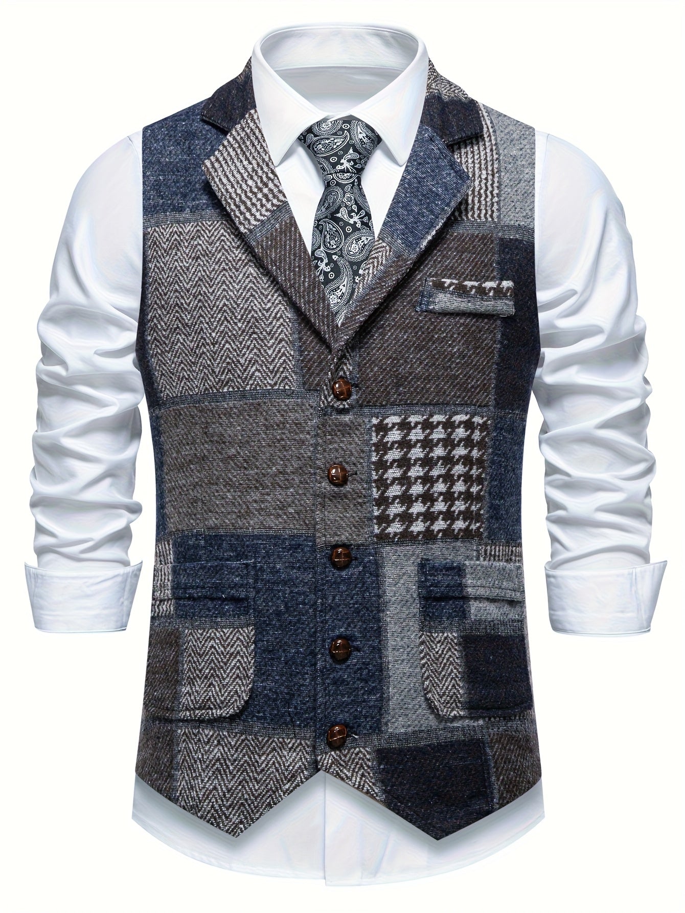 Leo | Chaleco de Tweed Patchwork con Patrón Espiga
