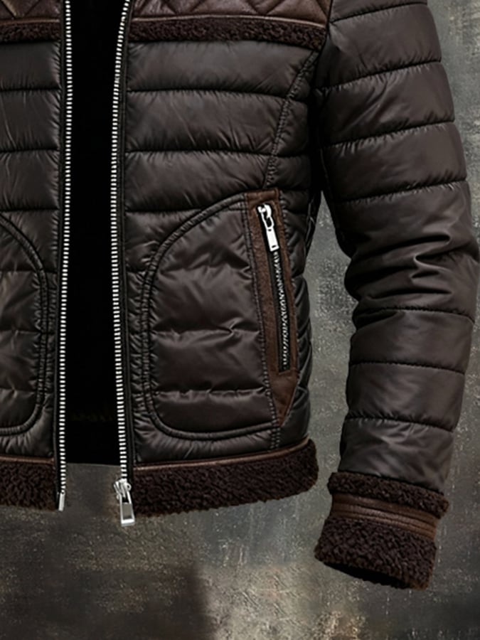 BARTOSZ™ | CHAQUETA PIEL DE BRONCE ABULTADA CON CUELLO DE PIEL SHERPA