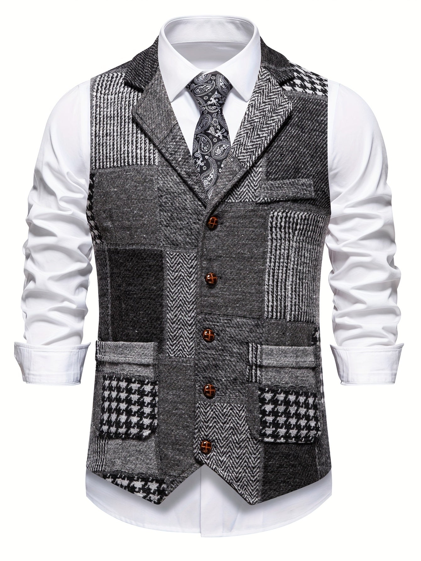 Leo | Chaleco de Tweed Patchwork con Patrón Espiga