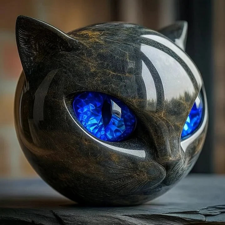 NyxCharm | Escultura Mística Cabeza de Gato Negro