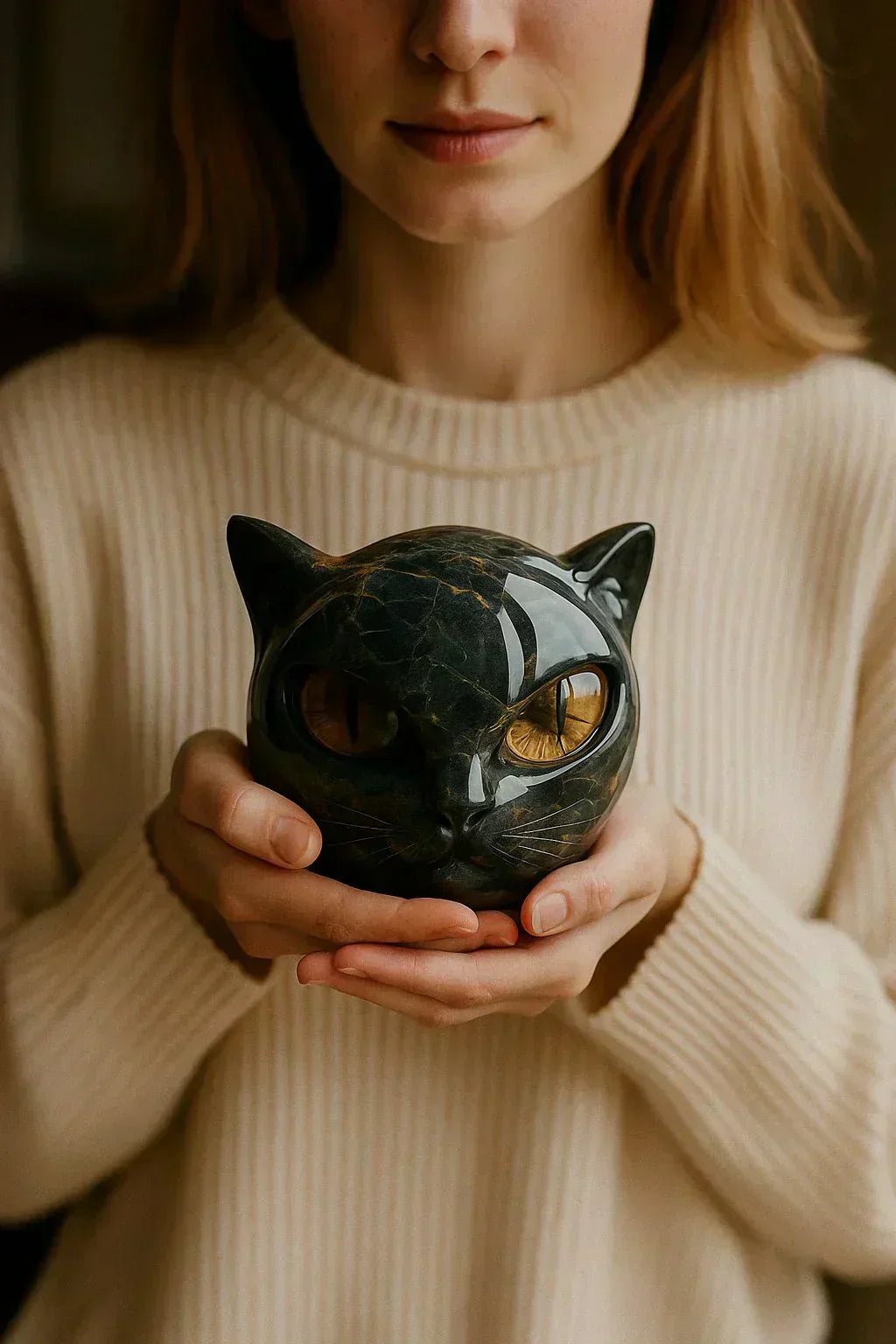 NyxCharm | Escultura Mística Cabeza de Gato Negro