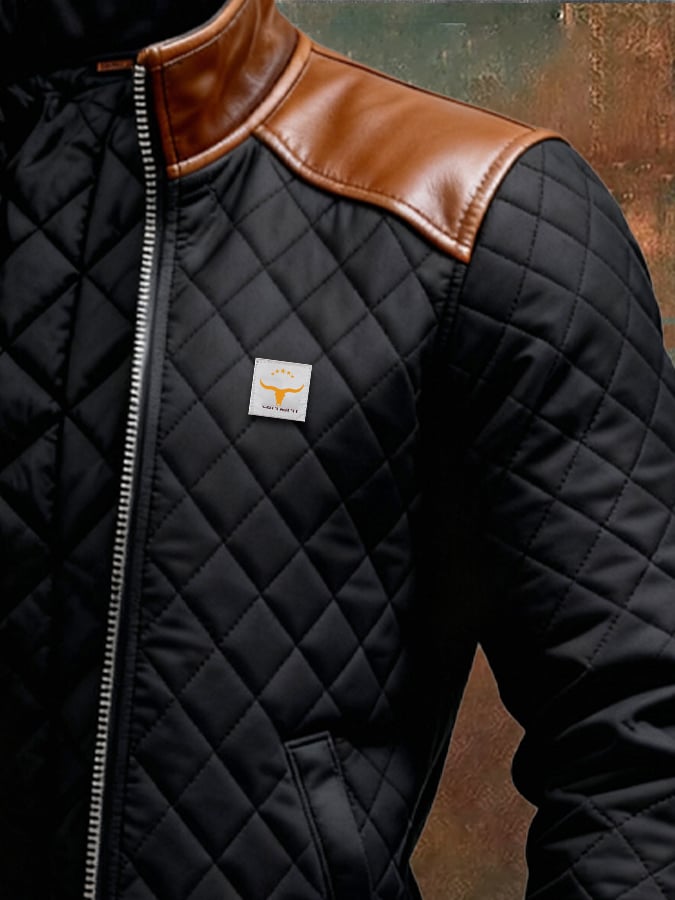 WOJCIECH™ | CHAQUETA NEGRA ACPINADA CON HOMBROS DE CUERO