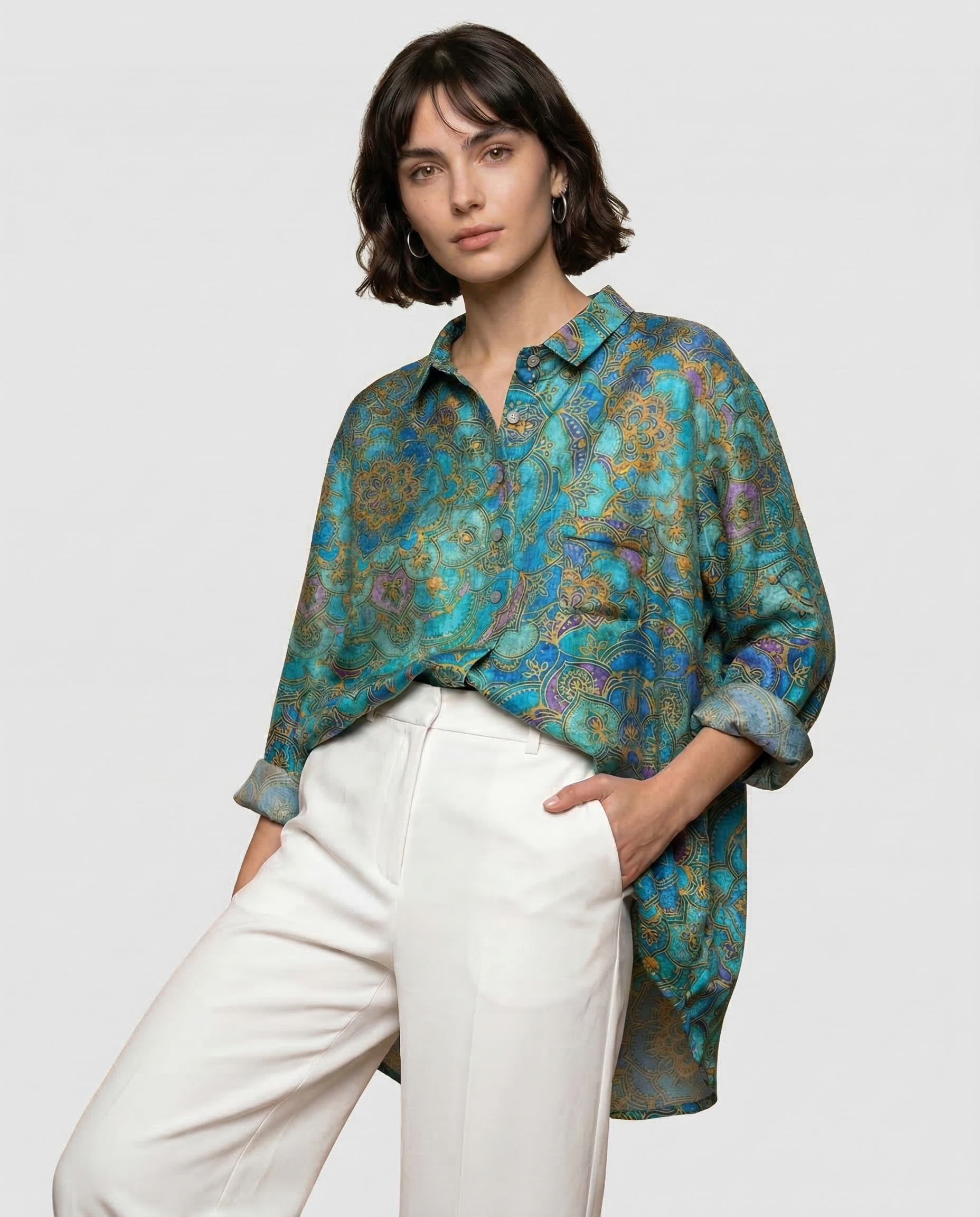 Simona – Camisa de lino con estampado