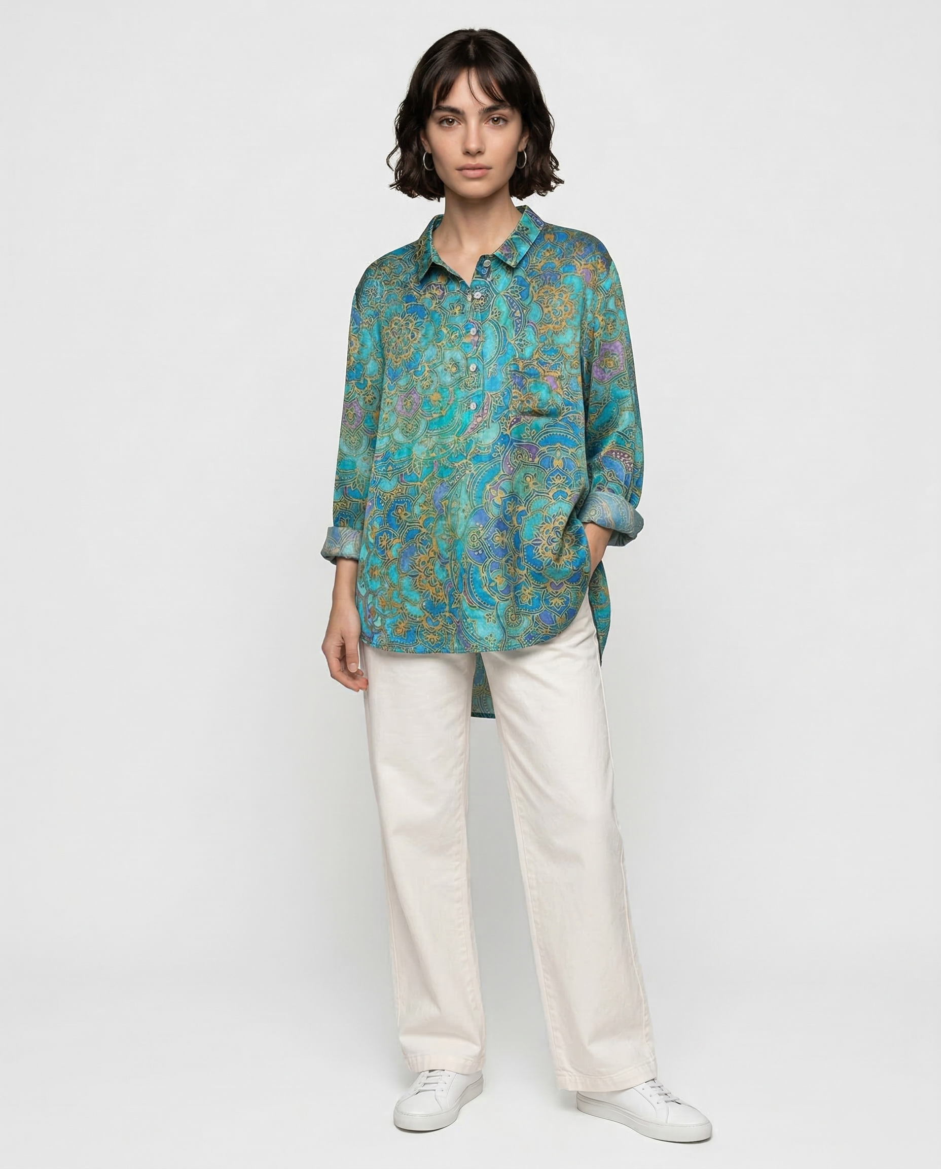 Simona – Camisa de lino con estampado