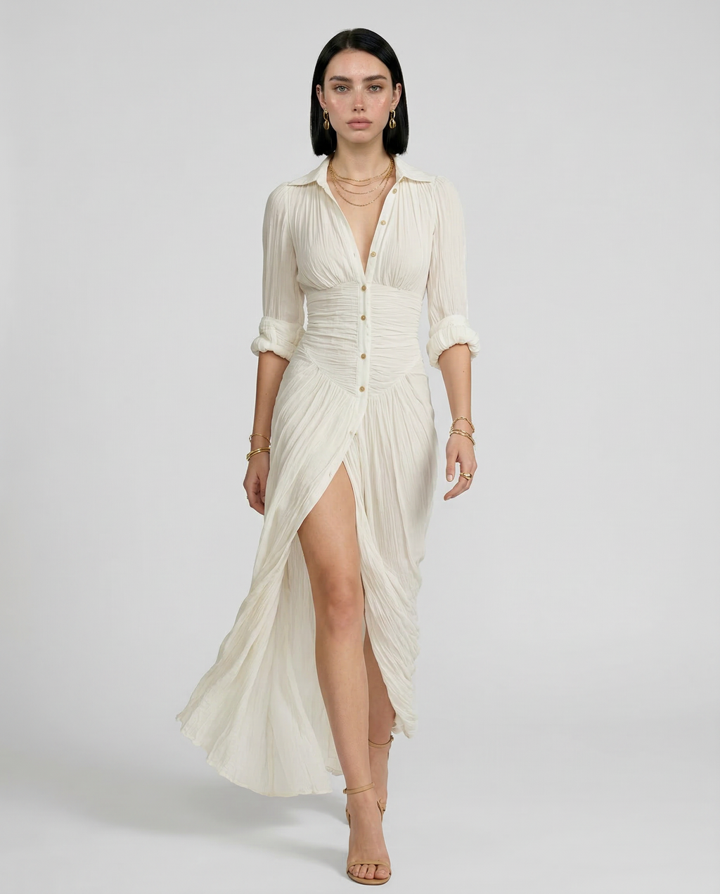 Daikiri| Vestido Maxi Largo de Lino con Cuello Invertido