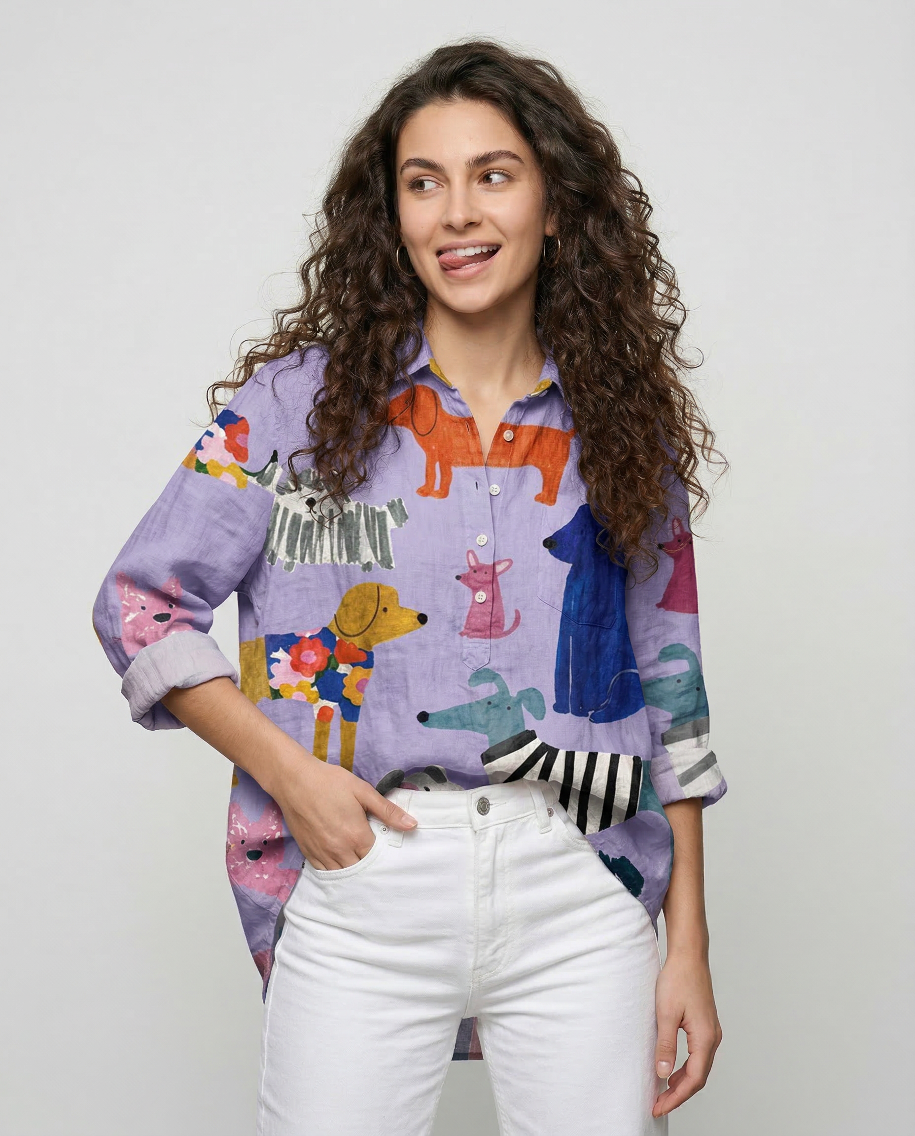 Ginevra – Camisa de lino con fantasía