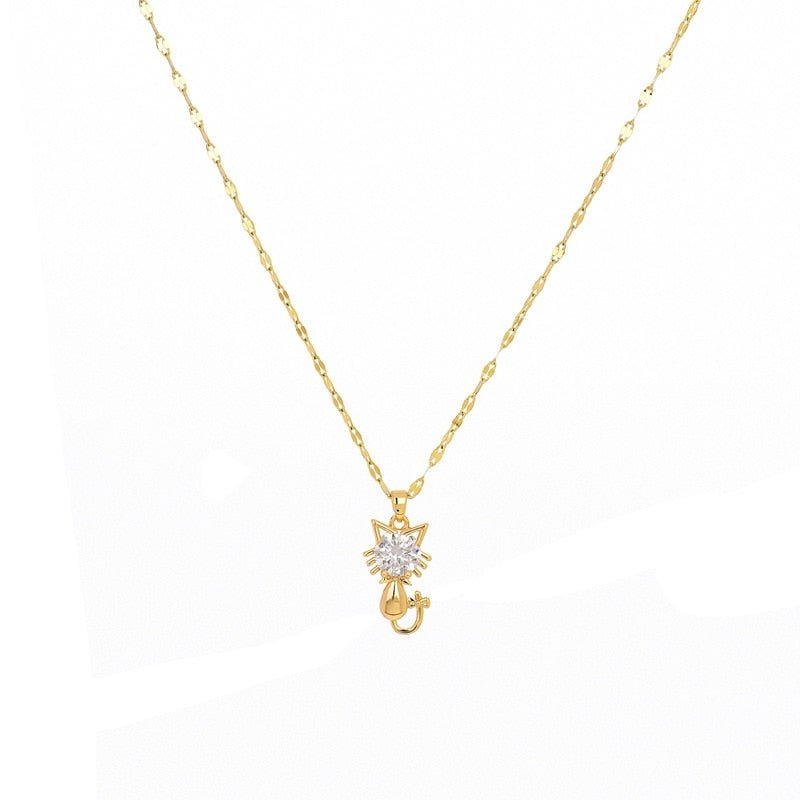 Cadena con gato chapada en oro con circonitas