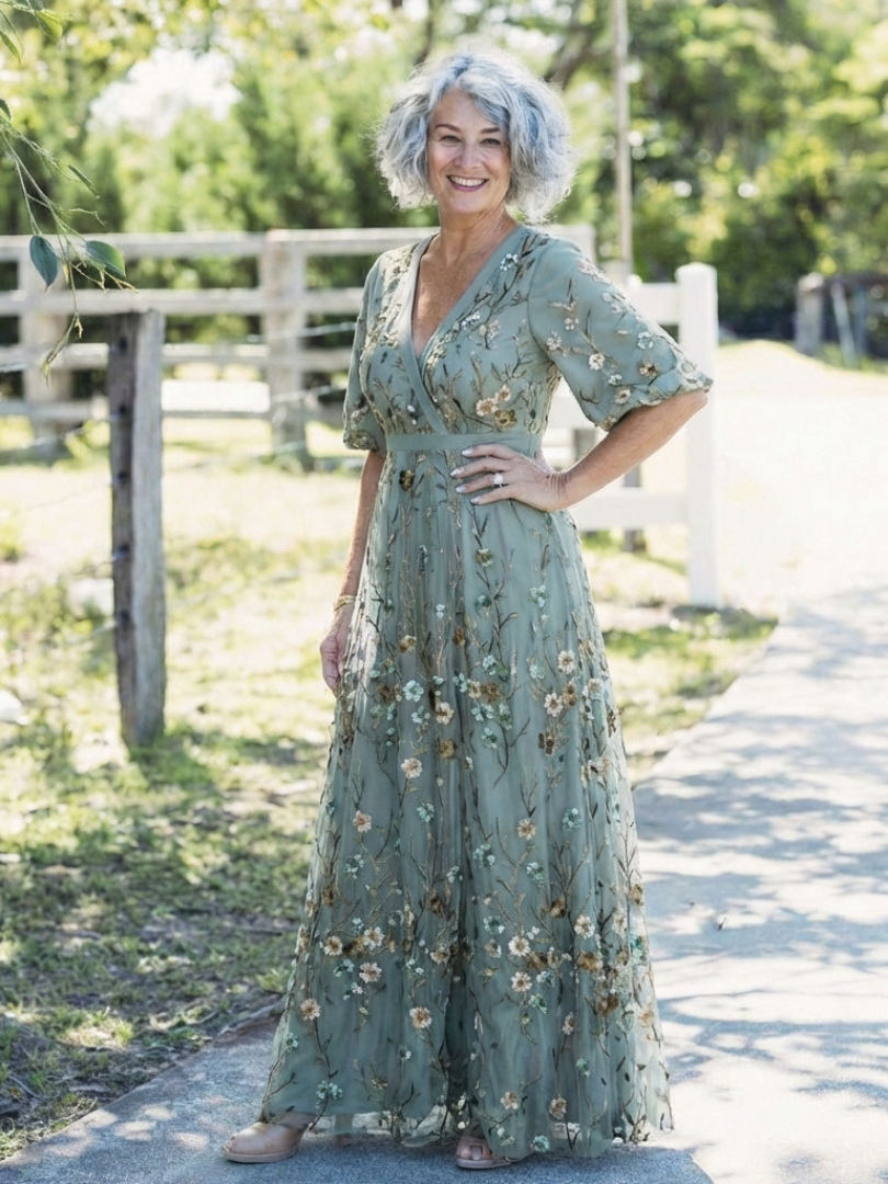 Élodie – Vestido largo estampado floral con escote en V