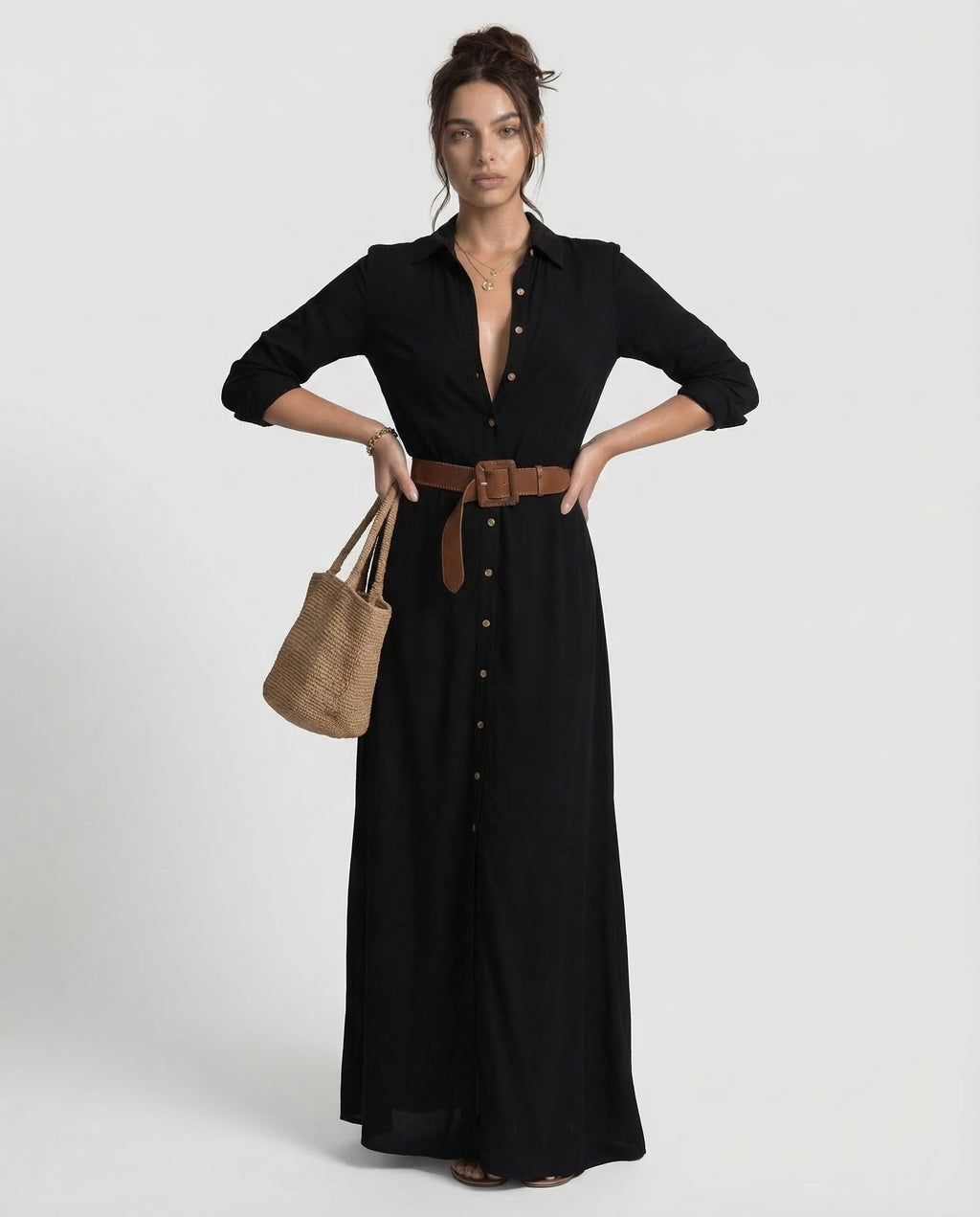 Gigi| Vestido Maxi Largo con Cuello Invertido