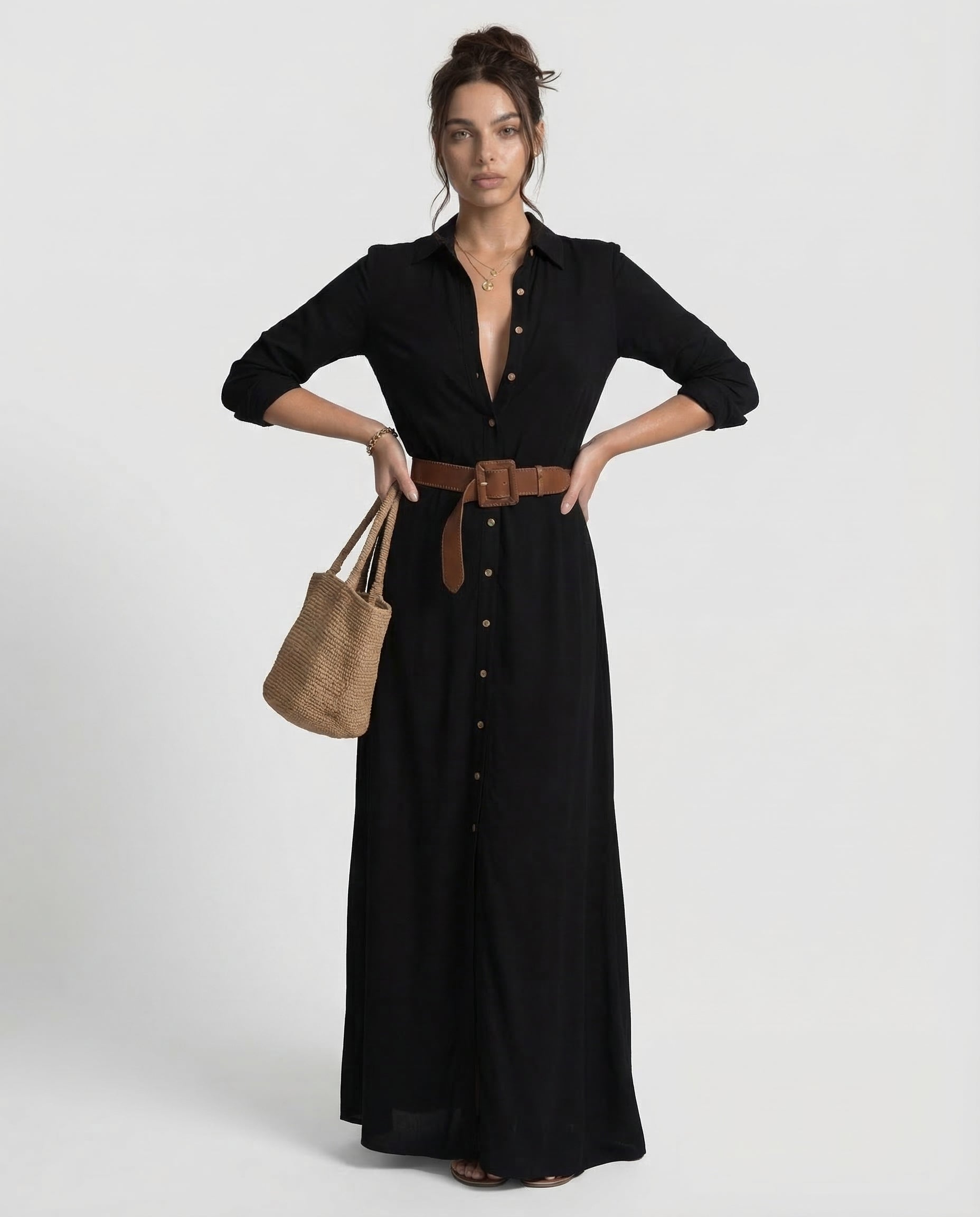 Gigi| Vestido Maxi Largo con Cuello Invertido
