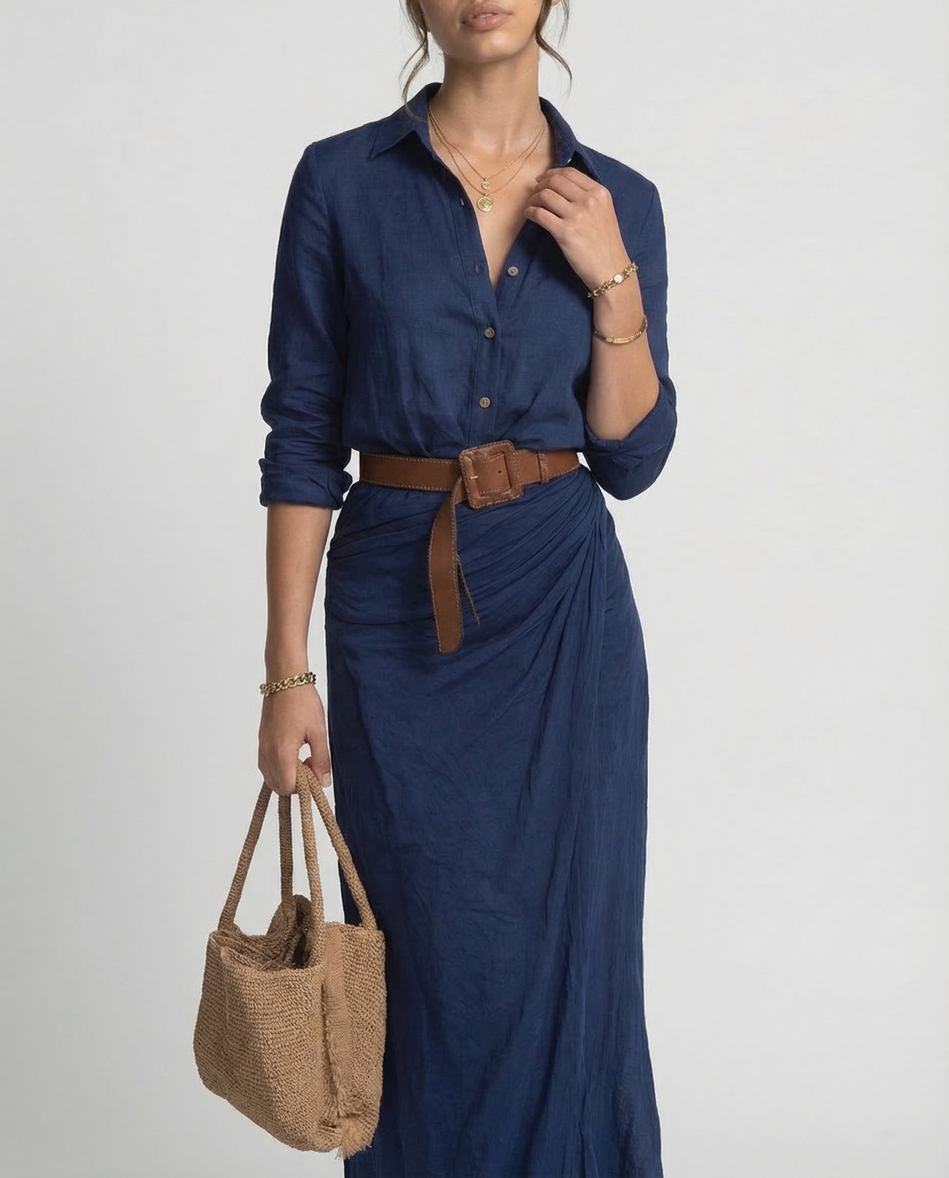 Gigi| Vestido Maxi Largo con Cuello Invertido