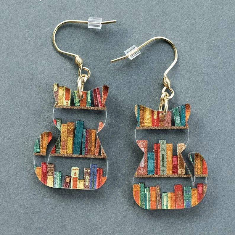 Pendientes vintage con gato de colores
