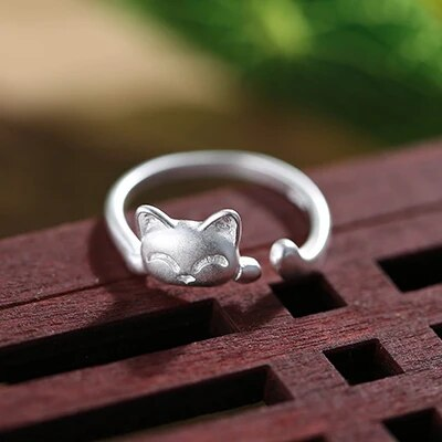 Anillo vintage con gatito en plata